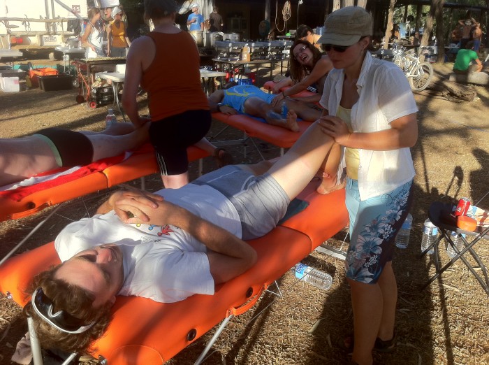 Professional athletes understand the need to look after themselves. Justin Maddig Morris receives a 'rub' at Mt Mulligan, Croc Trophy 2011 Professional athletes understand the need to look after themselves. Justin Maddig Morris receives a 'rub' at Mt Mulligan, Croc Trophy 2011