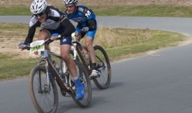 Brock Roberts leads Graeme Arnott home on the Stromlo circuit. Photo: Lisa Harden