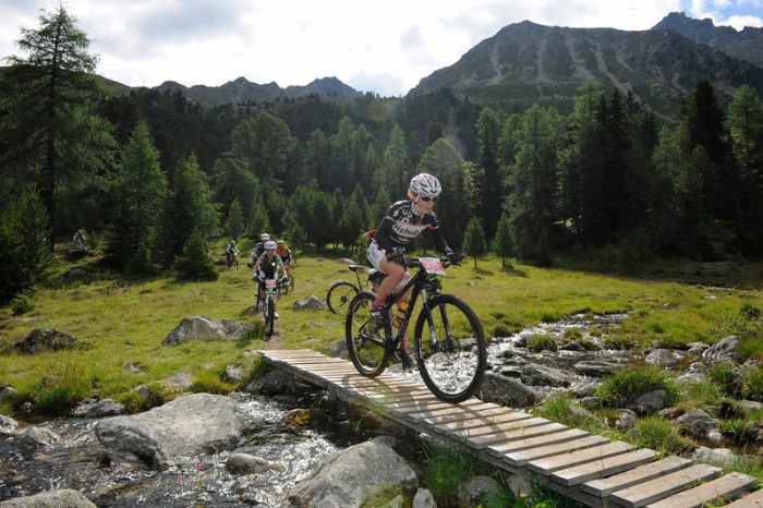 Racers crossed a number of bridges on stage four of the 2012 Craft Bike Transalp. Riders together on stage four © Craft Bike Transalp/Peter Musch Racers crossed a number of bridges on stage four of the 2012 Craft Bike Transalp. Riders together on stage four © Craft Bike Transalp/Peter Musch
