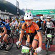 Pleased to get underway on stage 6. Subaru-MarathonMTB.com's Naomi Hansen (left) heads on course © Craft Bike Transalp/Peter Musch