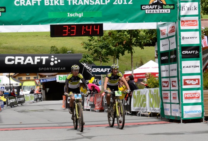 Topeak-Ergon racers Robert Mennen and Alban Lakata take a convincing win in Ischgl, Stage 2 of the 2012 Craft Bike TransAlp. Photo: Oliver Krauss Topeak-Ergon racers Robert Mennen and Alban Lakata take a convincing win in Ischgl, Stage 2 of the 2012 Craft Bike TransAlp. Photo: Oliver Krauss