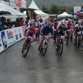 The start of the UCI Marathon World Championships. The crashing and carnage started soon after...