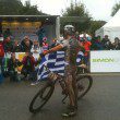 Greek racer Ilias Periklis at the finish, 2012 XCM Champion, sporting lucky 13.