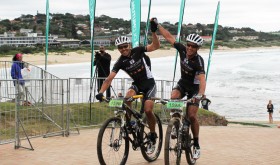 FedGroup-Itec’s Neil MacDonald (left) and Brandon Stewart celebrate their victory in this year’s Old Mutual joBerg2c. The nine-day mountain bike race started in Heidelberg, Gauteng, on April 26 and finished at Scottburgh on the KwaZulu-Natal south coast on Saturday. Photo: Full Stop Communications