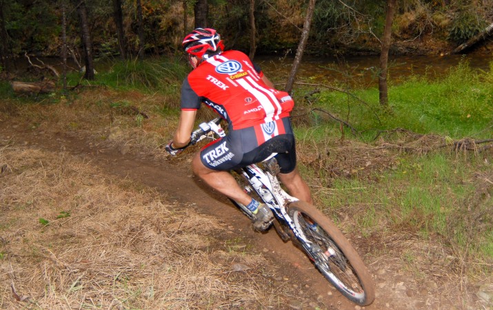Adrian Scott on his way to a maiden stage win at Terra Australis through the singletrack in Bright Victoria