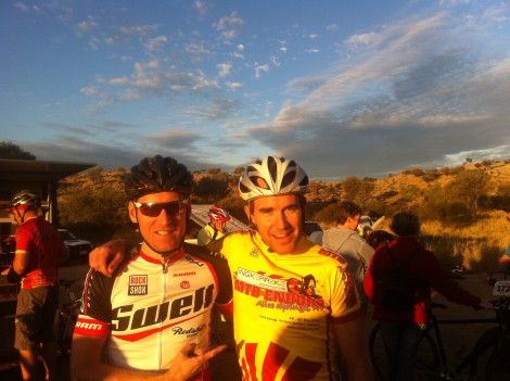 Andy Blair looks good in the race leaders jersey, with Swell-Redshift team mate Nick Both (L)