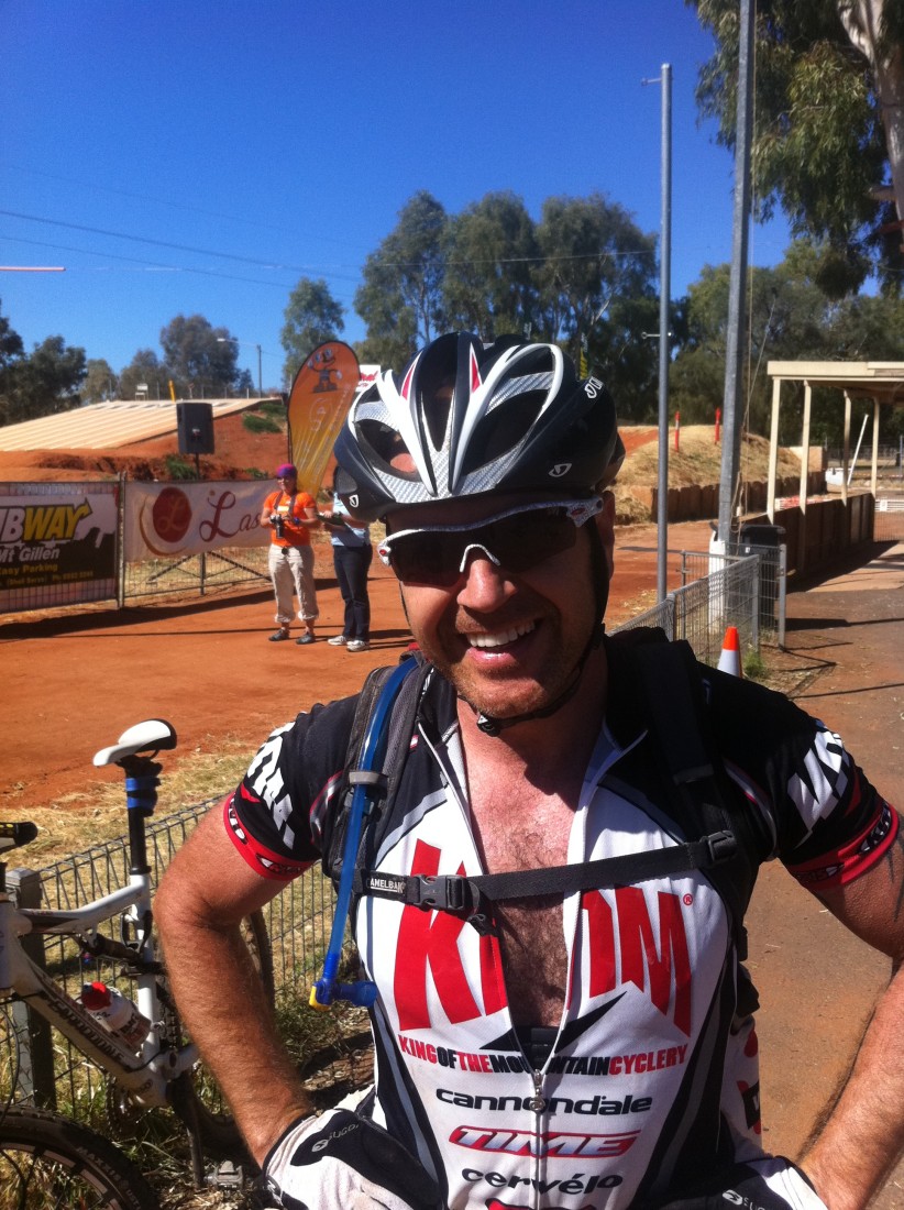 Gary Harwood, winning the "Vet man's class staying at Darvos" Category in the Ingkerreke Commercial MTB Enduro.