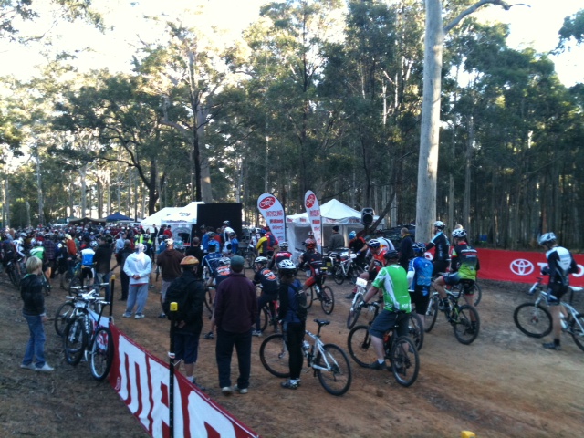 Racers shuffling into the start