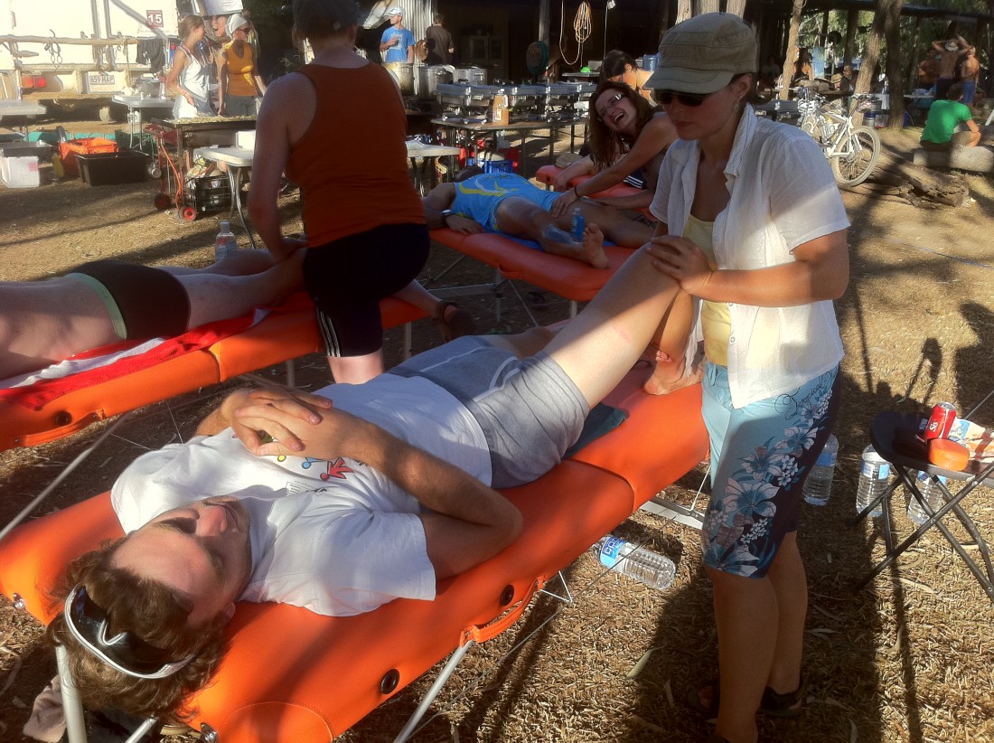 Professional athletes understand the need to look after themselves. Justin Maddig Morris receives a 'rub' at Mt Mulligan, Croc Trophy 2011
