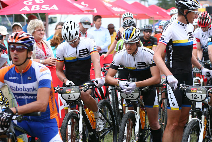 Team Bulls two pars toe the line on stage 1 of the 2012 ABSA Cape Epic. Photo: Sportograf