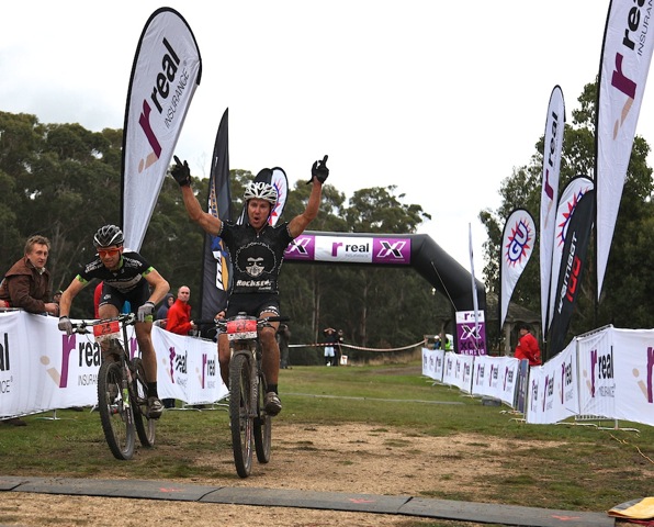 A sprint finish puts the Wombat on the top step of the Wombat 100. Photo. CycleNation