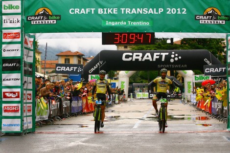 Overall 2012 CRAFT BIKE TRANSALP winners Robert Mennen (GER), left and Alban Lakata (AUT) of Topeak Ergon Racing Team © Sportograf