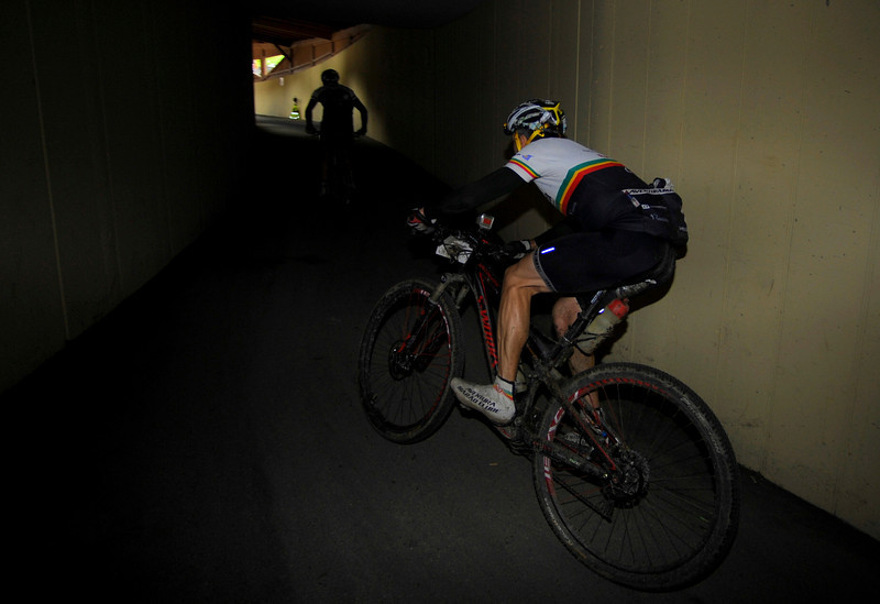 Riders navigate a tunnel on stage 2. © Craft Bike Transalp/Peter Musch