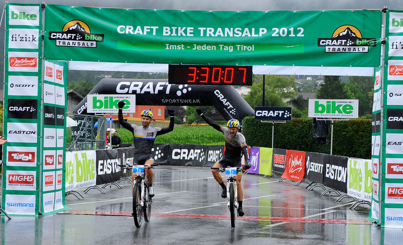 Karl Platt and Tim Böhme triumph on stage 1 of the 2012 race. Photo: Craft Bike Transalp/Peter Musch