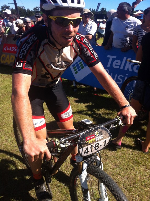 Ben Thomas, finishing the ABSA Cape Epic in 2012