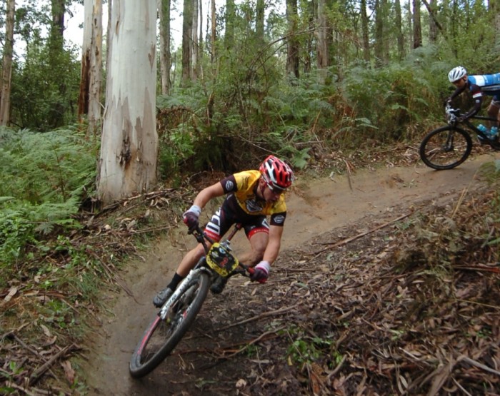Shaun Lewis wearing the yellow leader jersey for the male elite in Maverick Marathon Series at Otway Odyssey 2014. Photo Rapid Ascent